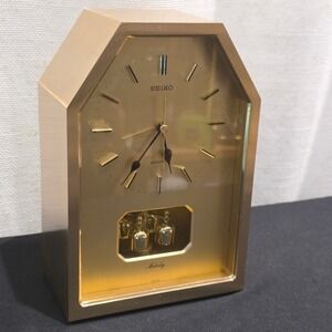 Vintage Seiko Melody Quartz Mantle Clock Gold Rotating Pendulum Japan "WORKS"